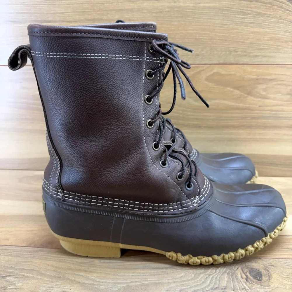 LL BEAN Bean Boots Shearling Fur Lined Mens 10 Brown Leather Heritage Hunting